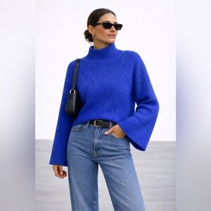 Maeve Anthropologie Blue Cropped Ribbed Knit Sweater XS